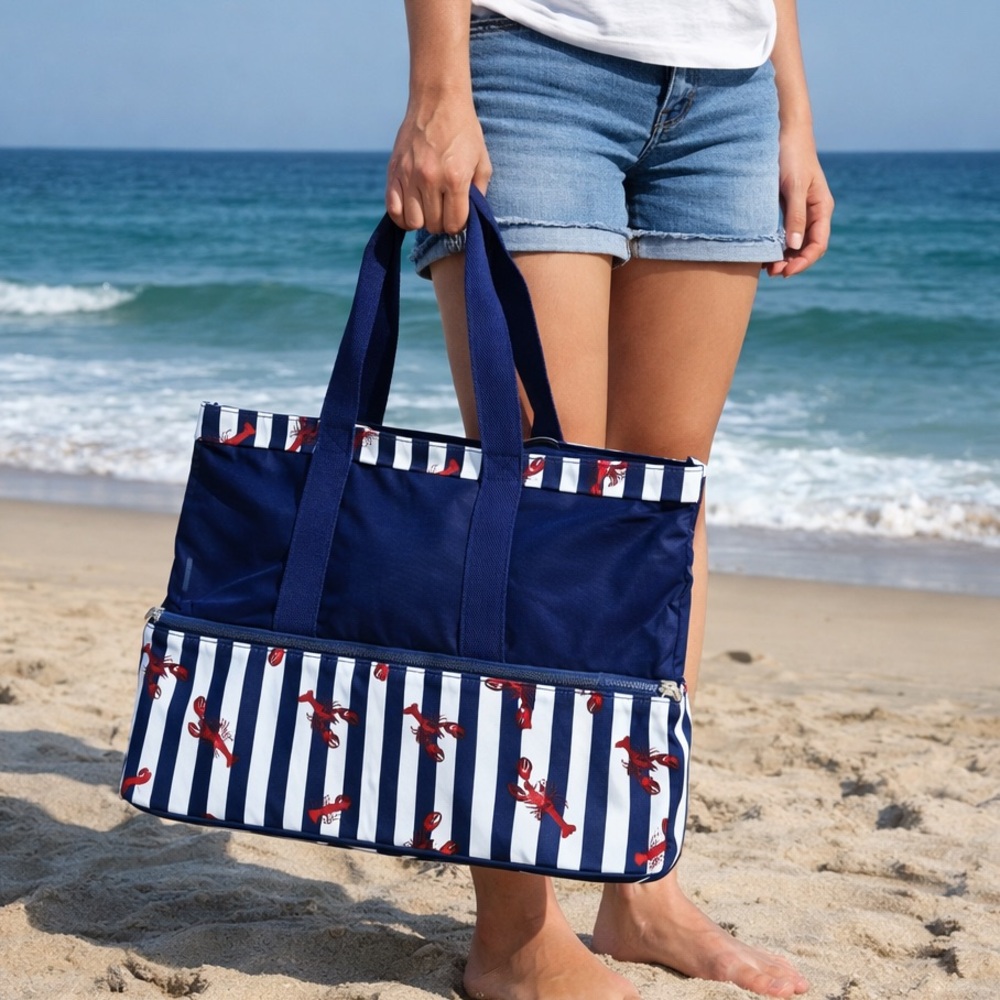 Red Lobster Navy Blue Striped New England 14.5" Cooler Tote Beach Bag